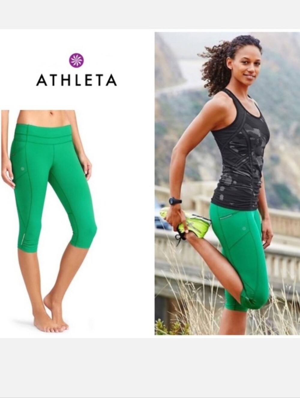 Athleta "Dobby Be Free Knicker" Capri Bermuda Shorts Green | Women's Size L